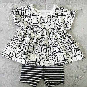 Baby Girl 12-18M Hanna Andersson 2-Pc Cartoon Animals Top w Shorts EXC